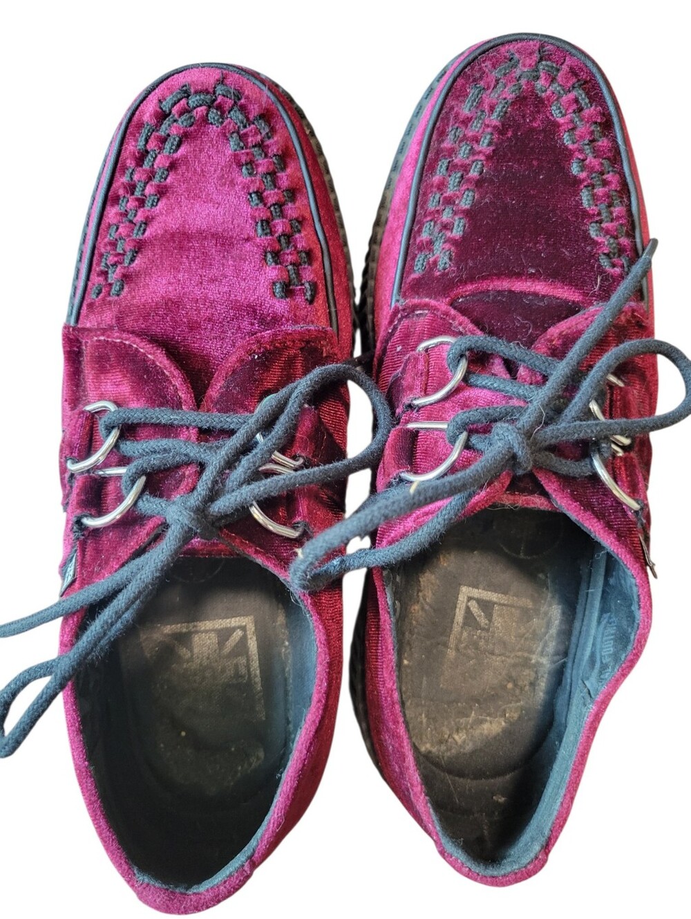 T.U.K Viva High Creeper Burgundy Velvet Shoes - Picture 6 of 11